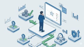 機械設計エンジニアが年収・仕事内容・勤務地・働き方・安定性を比較して転職の軸を選んでいるイラスト